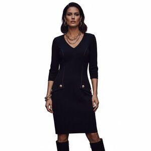 Versace Jeans Black & Gold Sheath Dress – Button Detail – Size XS